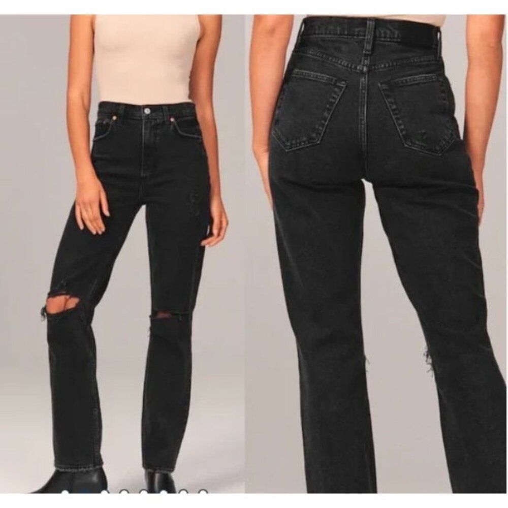 ABERCROMBIE & FITCH 90s straight ultra high rise distressed jeans size 28/6XS